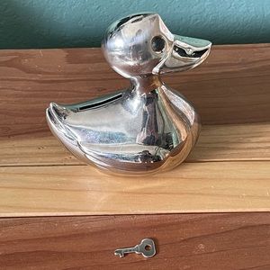 Vintage 1996 Silver Plated Coin Bank Duck 5”
